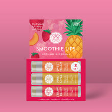 Load image into Gallery viewer, Smoothie Lips Natural Lip Balm Trio Sweet Peach, Pineapple, Strawberry