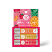 Load image into Gallery viewer, Smoothie Lips Natural Lip Balm Trio Sweet Peach, Pineapple, Strawberry