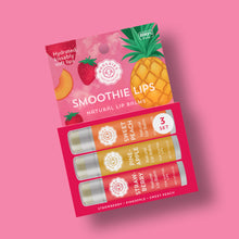 Load image into Gallery viewer, Smoothie Lips Natural Lip Balm Trio Sweet Peach, Pineapple, Strawberry