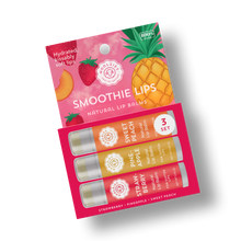 Load image into Gallery viewer, Smoothie Lips Natural Lip Balm Trio Sweet Peach, Pineapple, Strawberry
