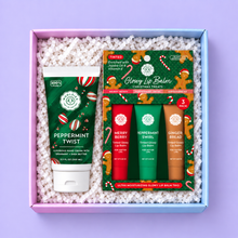 Load image into Gallery viewer, Christmas Gift Set – Glowy Lip Balm Trio + Peppermint Hand Cream