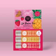 Load image into Gallery viewer, Smoothie Lips Natural Lip Balm Trio Sweet Peach, Pineapple, Strawberry