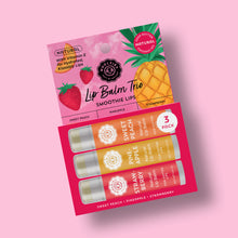 Load image into Gallery viewer, Smoothie Lips Natural Lip Balm Trio Sweet Peach, Pineapple, Strawberry