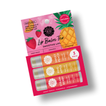 Load image into Gallery viewer, Smoothie Lips Natural Lip Balm Trio Sweet Peach, Pineapple, Strawberry