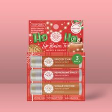 Load image into Gallery viewer, Merry &amp; Bright Natural Non tinted Holiday Lip Balm Trio – 3 x 0.15 oz