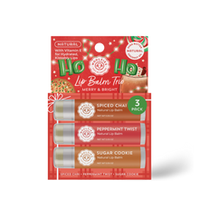 Load image into Gallery viewer, Merry &amp; Bright Natural Non tinted Holiday Lip Balm Trio – 3 x 0.15 oz