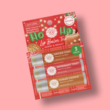 Load image into Gallery viewer, Merry &amp; Bright Natural Non tinted Holiday Lip Balm Trio – 3 x 0.15 oz