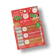Load image into Gallery viewer, Merry &amp; Bright Natural Non tinted Holiday Lip Balm Trio – 3 x 0.15 oz