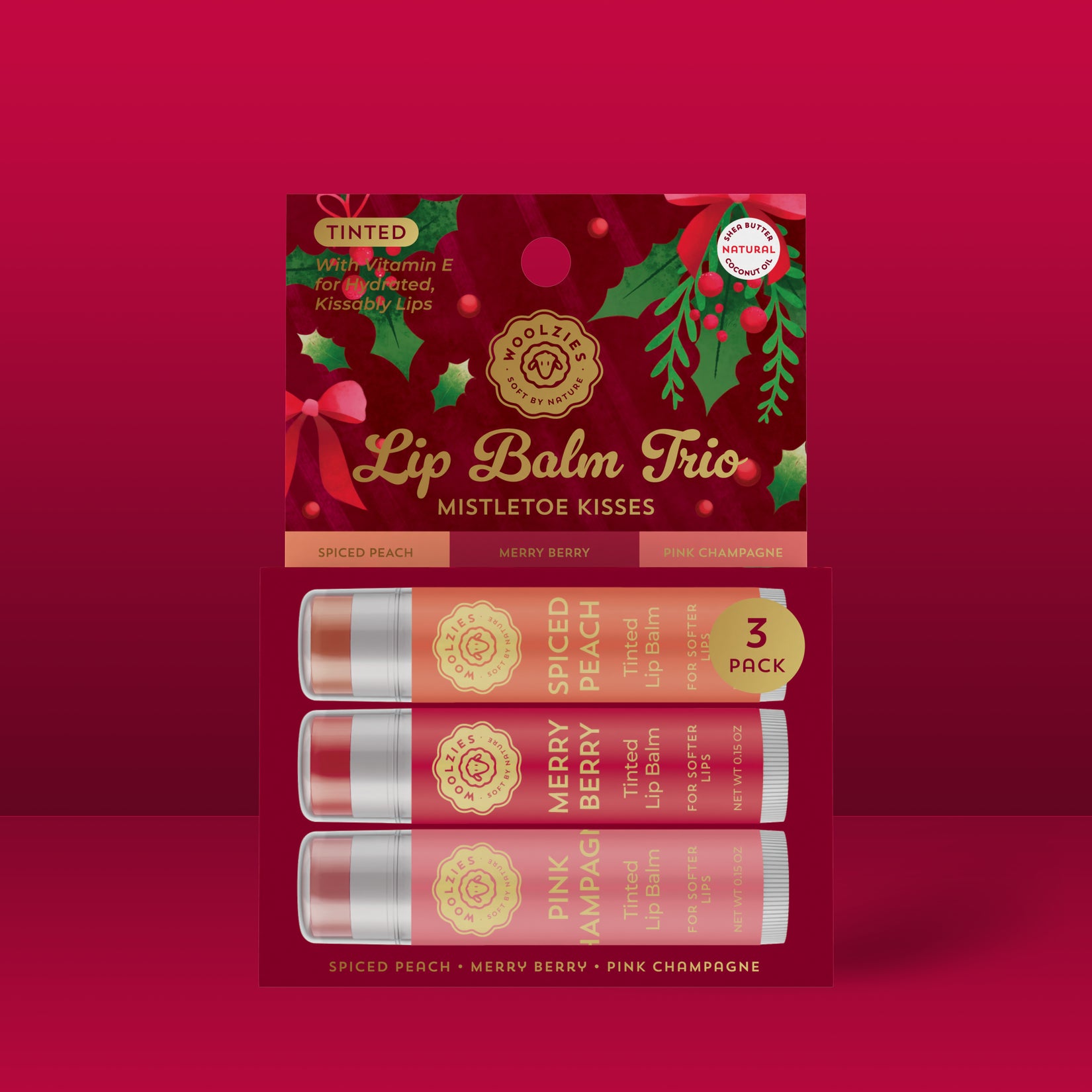 Shea Butter Tinted Lip Balm Trio – Mistletoe Kisses