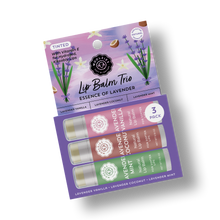 Load image into Gallery viewer, Natural Non TInted Shea Butter Lip Balm Trio – Essence of Lavender