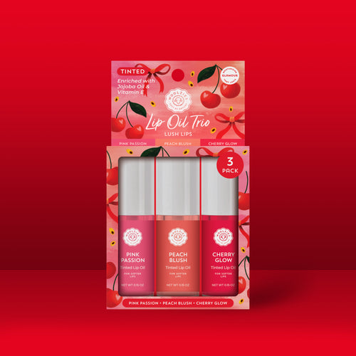 Lush Lips Lip Oil Trio – Pink Passion, Peach & Cherry