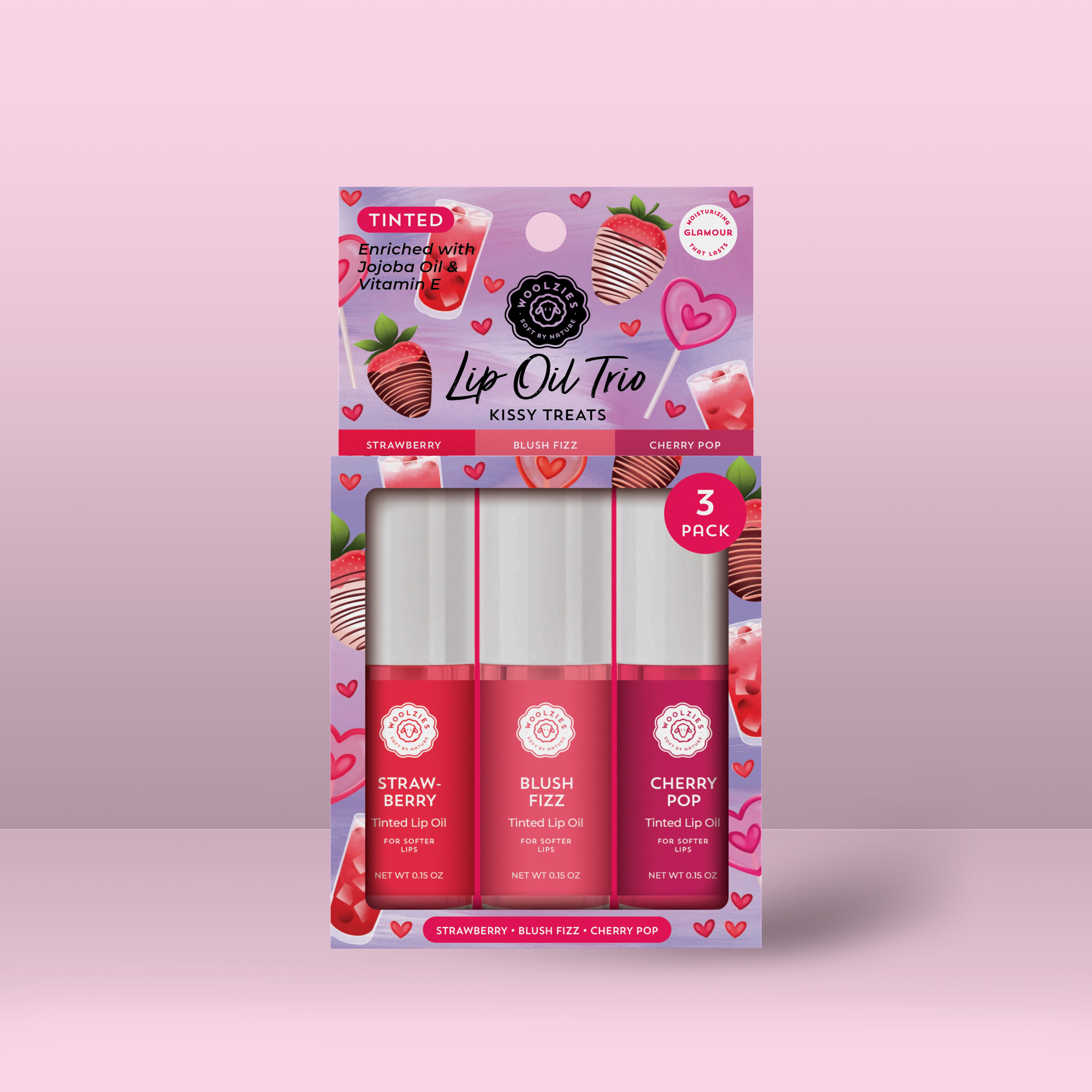 Tinted Lip Oil Trio – Kissy Treats - Strawberry, Blush Fizz