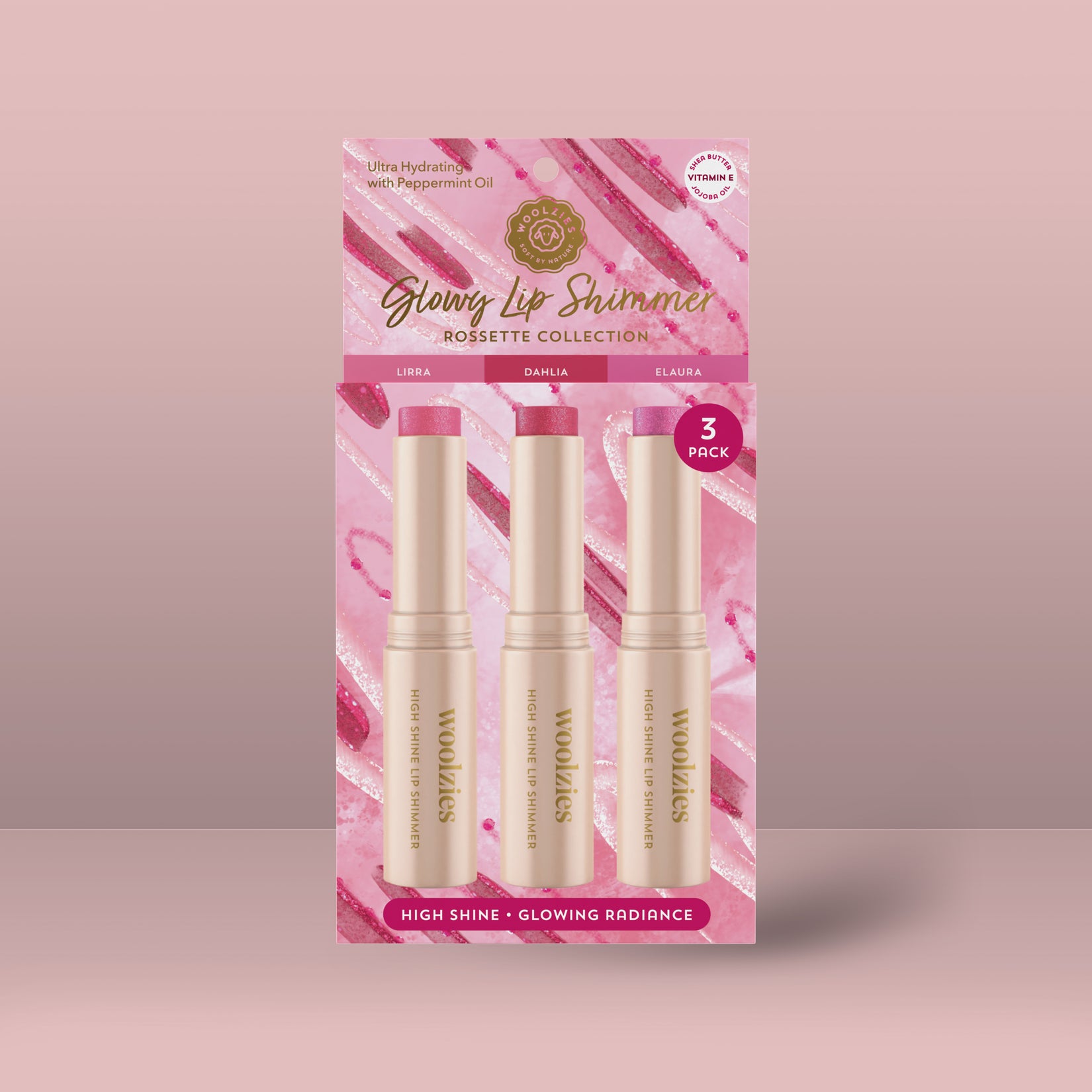 Glowy Lip Shimmer Trio – Rosette Collection – Woolzies.com