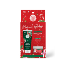 Load image into Gallery viewer, Magical Holidays Hand Cream Lip Mask Gift Set – Peppermint Twist + Candy Cane
