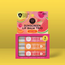 Load image into Gallery viewer, SPF Sunscreen Lip Balm Trio Sweet Melon, Sunny Peach, Berry