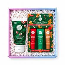 Load image into Gallery viewer, Christmas Gift Set – Glowy Lip Balm Trio + Peppermint Hand Cream